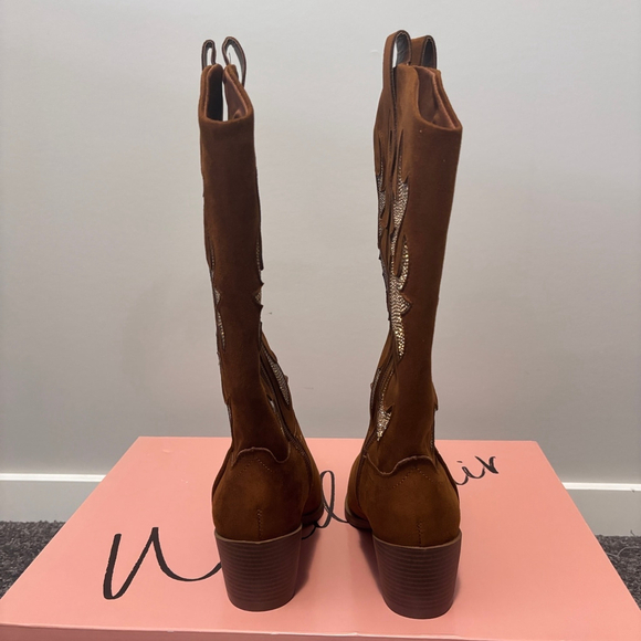 Wild Pair Women's Size 9.5 Brown Suede Cowboy Boots w/ Gold Crystals NIB - Picture 9 of 12